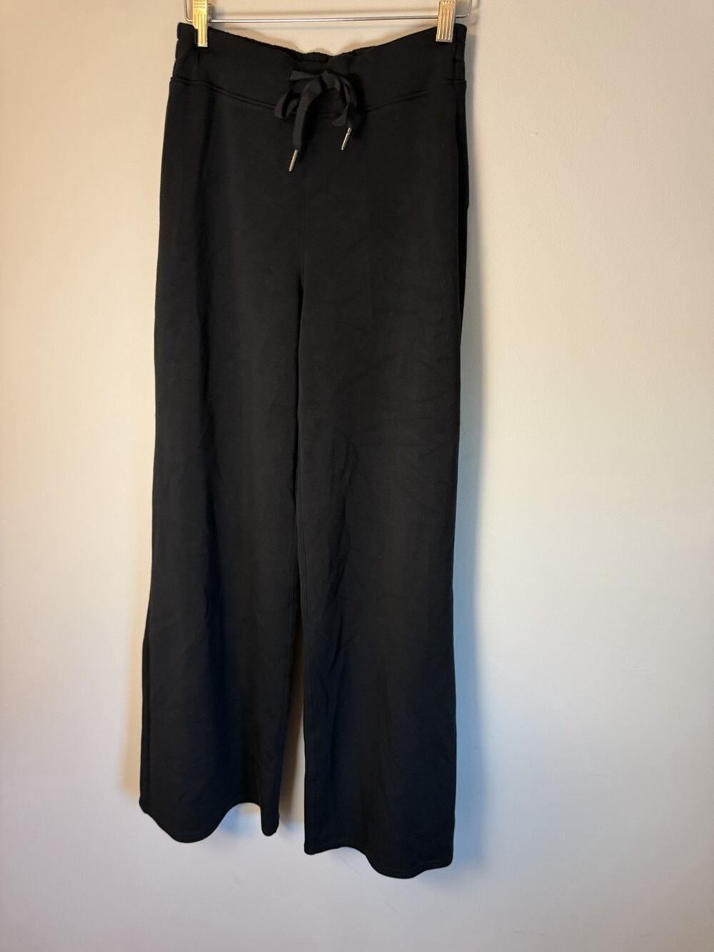 Spanx Air Essential Pants S Black Wide Leg Drawstring Stretch 30" Inseam NEW